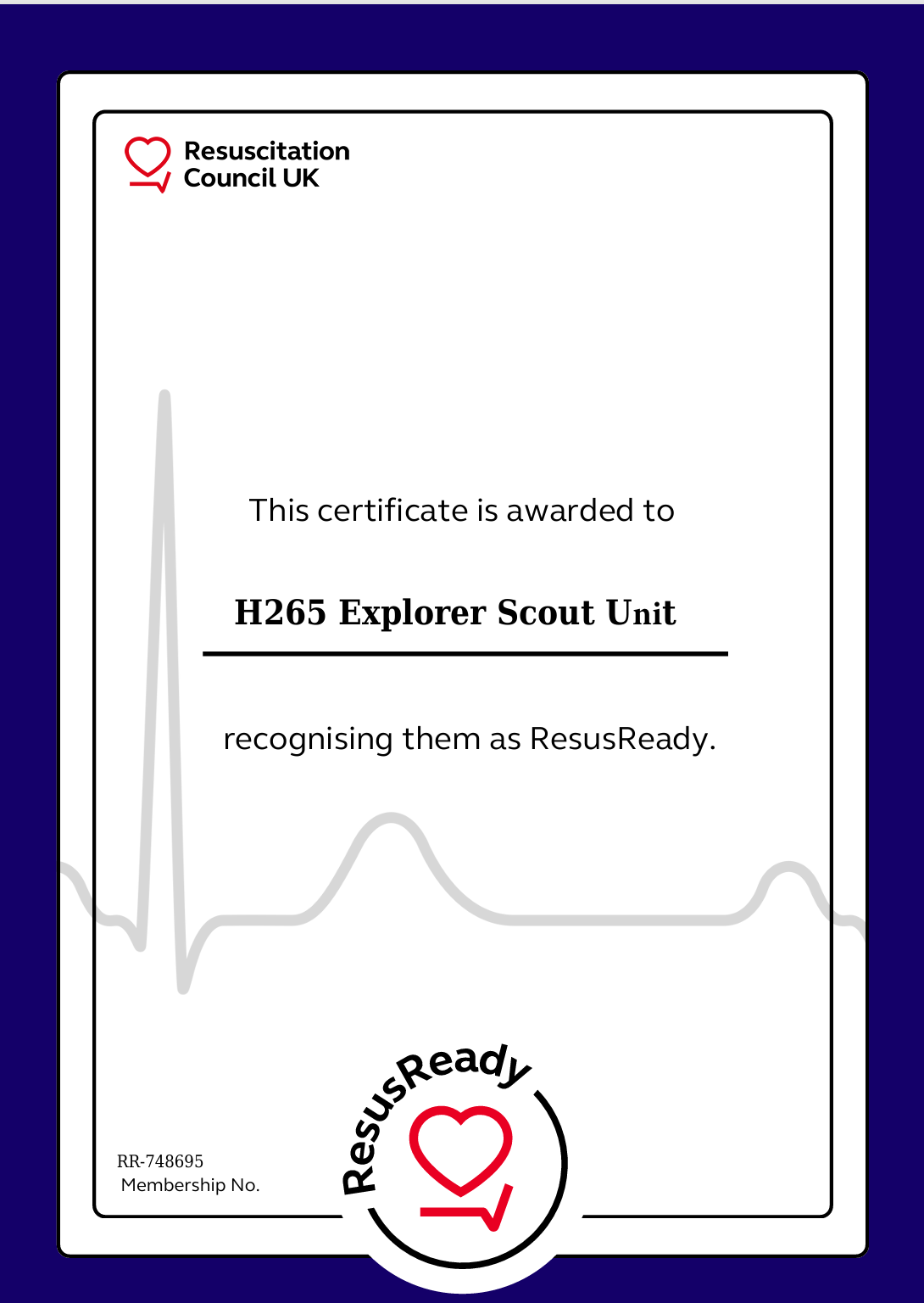 UK Resuscitation Council Resus Ready Certificate for H-265